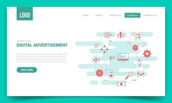 digital advertisement concept with circle icon for website template or landing page banner homepage outline style vector
