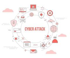 cyber attack concept with icon set template banner with modern orange color style and circle round shape vector