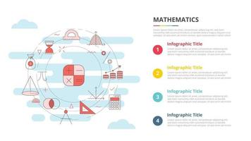 concepto matemático para banner de plantilla infográfica con información de lista de cuatro puntos vector