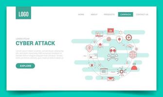 cyber attack concept with circle icon for website template or landing page banner homepage outline style vector