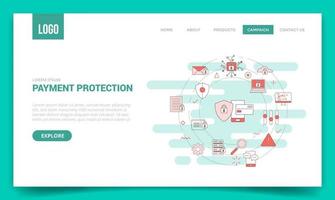 payment protection concept with circle icon for website template or landing page banner homepage outline style vector