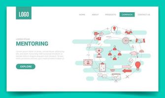 mentoring concept with circle icon for website template or landing page banner homepage outline style vector