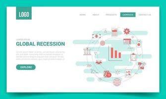 global recession concept with circle icon for website template or landing page banner homepage outline style vector