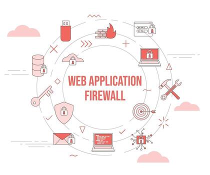 waf web application firewall concept with icon set template banner and circle round shape vector