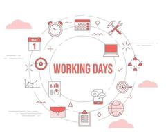 working days concept with icon set template banner and circle round shape vector