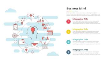 concepto de mente empresarial para banner de plantilla infográfica con información de lista de cuatro puntos vector