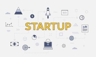 startup business concept with icon set with big word or text on center vector