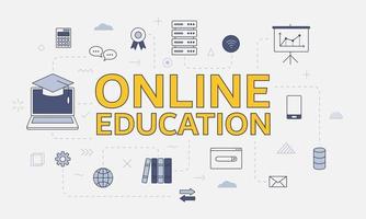 online education concept with icon set with big word or text on center vector