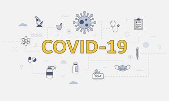 covid-19 coronavirus concept with icon set with big word or text on center vector