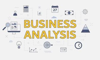business analysis concept with icon set with big word or text on center vector