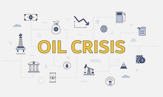 concepto de crisis del petróleo con conjunto de iconos con gran palabra o texto en el centro vector