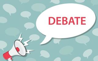 debate concept with loudspeaker and megaphone and bubble speech text - vector