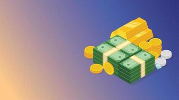 financial money cash management with stack of money and gold coin with free space for text - vector