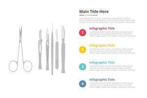 cirugía instrumentos quirúrgicos herramientas infografía plantilla con 4 puntos de descripción de texto de espacio libre - ilustración vectorial vector