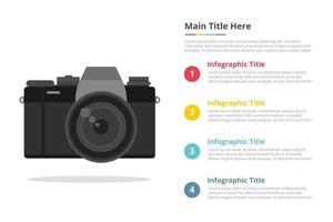 mirrorless camera infographic template with 4 points of free space text description - vector illustration