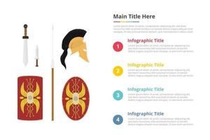 rome spartha culture infographic template with 4 points of free space text description - vector illustration