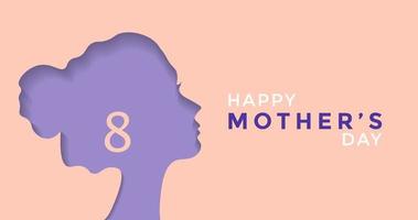 Happy Mother's Day Vector Illustration Concept. Purple Paper Cutout Girl Face. Woman Head Illustration from Side View Happy Mother's Day. Template for UI, Banner, Web, or Greeting Card