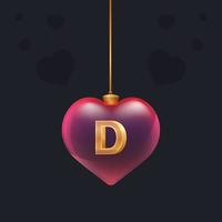 Glass ball with a golden 3D letter D inside. Valentines day decoration element for design banner, card or any advertising vector