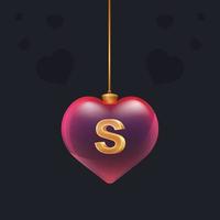 Glass ball with a golden 3D letter S inside. Valentines day decoration element for design banner, card or any advertising vector