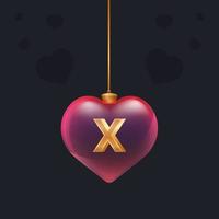 Transparent glass toy with a golden 3D letter X inside. Valentine day decoration element for design flyer, greeting card or any advertising vector