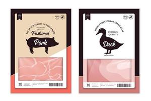 Butchery labels with farm animal silhouettes pork duck icons and meat vector