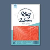 Fish flat style packaging design. Salmon fish meat texture vector