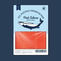 Fish flat style packaging design. Salmon fish meat texture vector