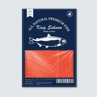 Fish flat style packaging design. Salmon fish meat texture vector