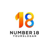 number 18 colorful logo design template vector