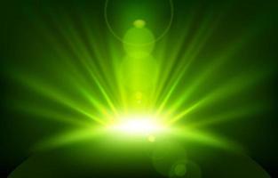 Green Rays rising background with sparks. Vector