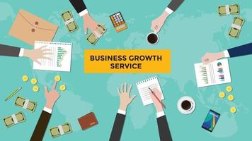 business growth service concept discussion illustration with paperworks, money and folder document on top of table vector