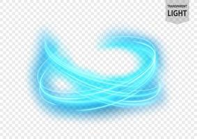 Abstract blue wavy line of light on a bright transparent background, isolated and easy to edit. Vector Illustration