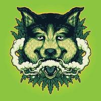 Animal Wolf Weed Smoking Cannabis Clouds Vector Illusrations