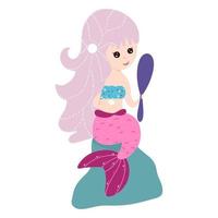 Cute mermaid with beautiful hair. Vector, cartoon style. vector