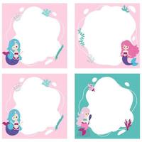 Little mermaids. Vector frames in the form of spot in cartoon style.