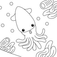 squid doodle coloring for kids vector