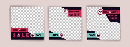 Social media post template for halloween sale. vector