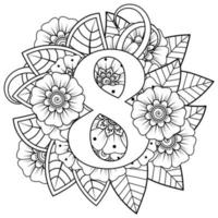 Number eight with mehndi flower decorative ornament in ethnic oriental style coloring book page vector