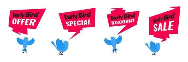 Early bird special offer discount sale event banner flat style design vector illustration set.