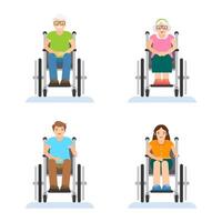 Set of Physically Handicapped Person on Wheelchair. vector