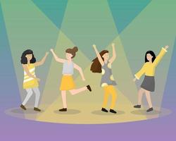 Group of young girls dancing on stage women enjoying dance party. vector