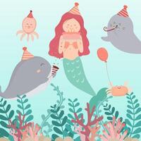 Mermaid Birthday party in undersea Everyone is having fun and having fun vector