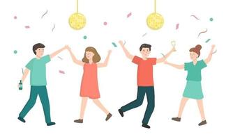 Man and woman has dance party at home they dance and drink. vector