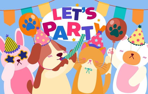 Let's party animal banner and element asset for design poster, invitation card, flyer