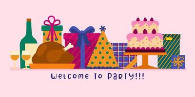 Welcome to party banner and element asset for design poster, invitation card, flyer vector