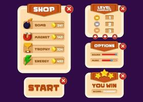 Vector game template gui kit. Interface log in page elements