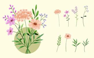 un conjunto de flores pintadas en acuarela para crear un trabajo de diseñador vector