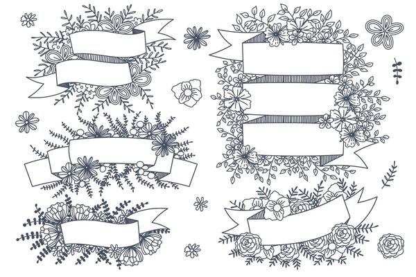 Various styles of flower frames are designed for use in cartoons and illustrations