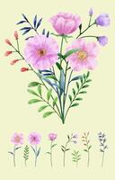 A set of flowers painted in watercolor for designer work create vector