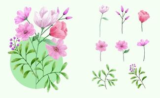 un conjunto de flores pintadas en acuarela para crear un trabajo de diseñador vector